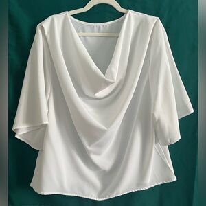 White Cowl Neck Blouse 3/4 Sleeve Brand Unknown (size Large)